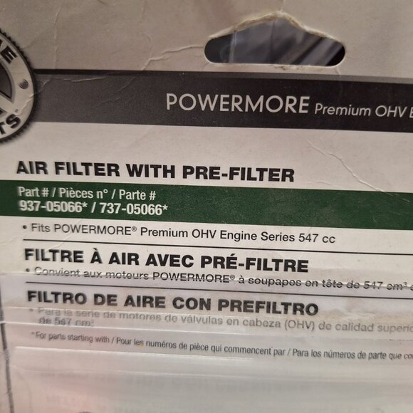 Powermore Air Filter 937-05066 737 OHV Engine Series 547 cc Prefilter Yard Mower - Picture 2 of 6